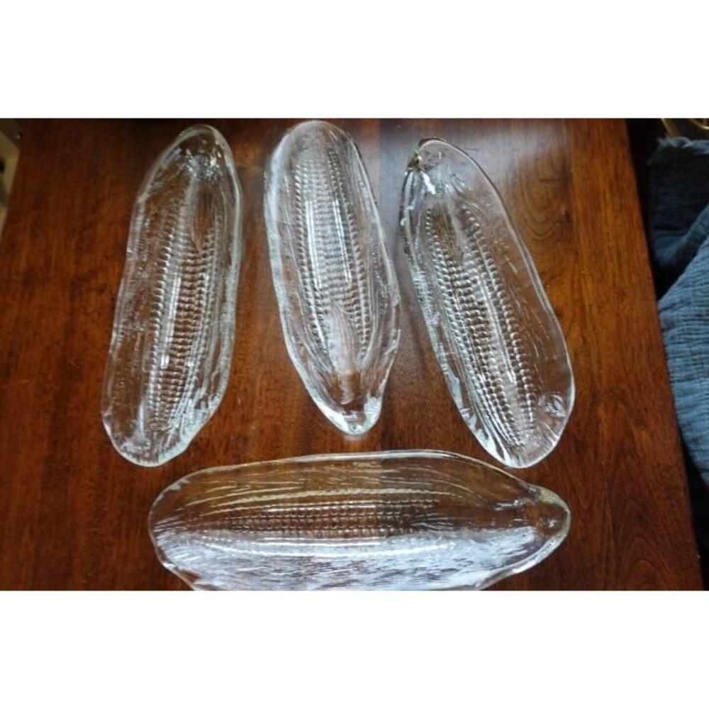 Corn on the Cob Dishes‎ Clear Glass Serving Plates Individual Set of 4